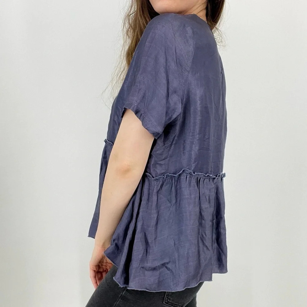 Chan Luu Silk Blend Baby Doll Top in Dark Blue Size M - Picture 4 of 16